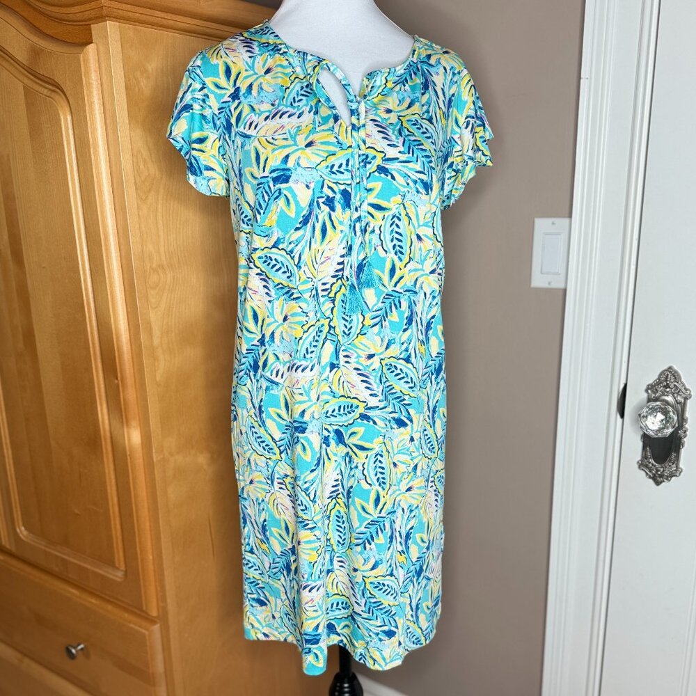 Stella Parker, Sunny Jungle Tasseled Flutter Sleeve Dress, Size S